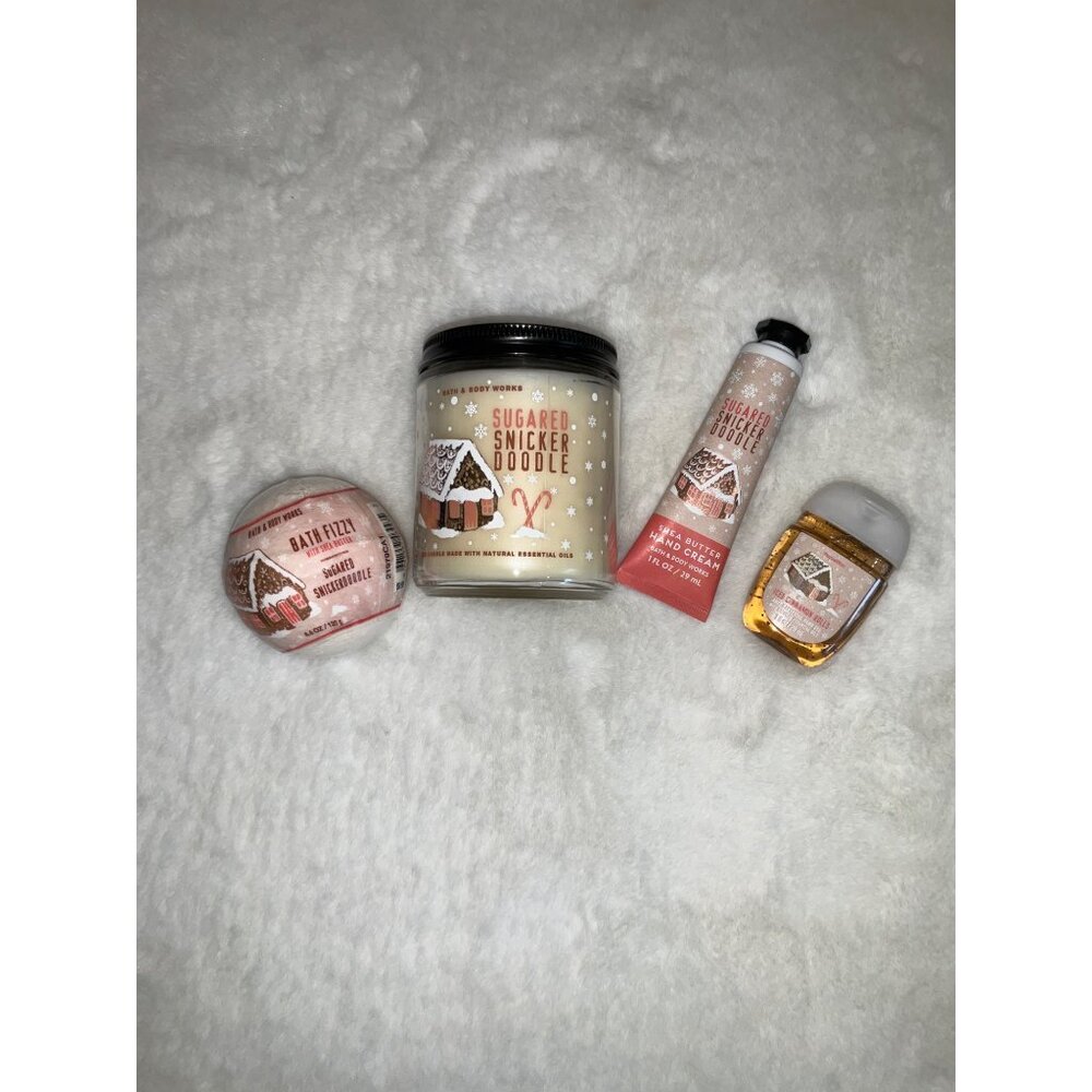 Bath & Body Works NEW lot of (4) Sugared Snickerdoodle Candle, Bath Fizz, Hand C